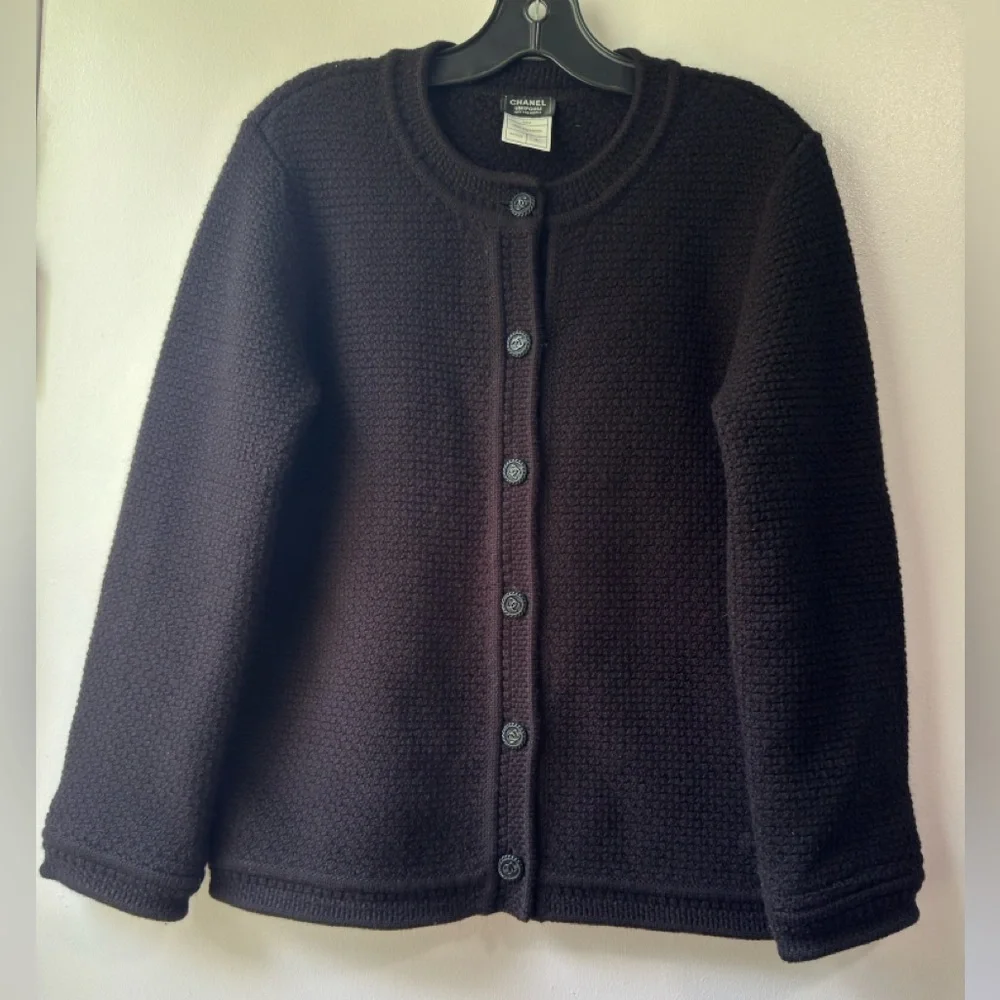 CHANEL Uniform Wool Black Textured Cardigan Sweater